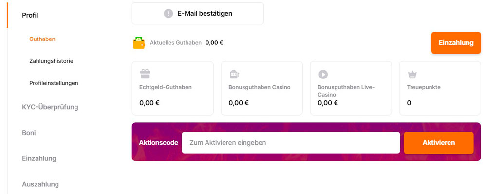 Ihr persönliches Konto bei Hit’n’Spin Casino